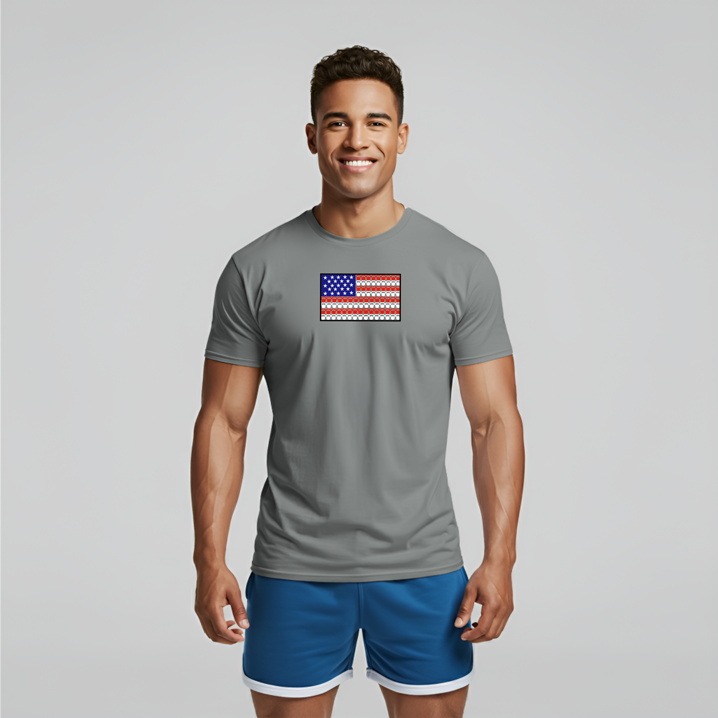 Granite

The kettlebell flag shirt is perfect for individuals who take pride in their fitness journey, whether they are seasoned athletes or just starting. This versatile shirt can be worn during a variety of activities, including kettlebell training, weightlifting, powerlifting, bodybuilding, circuit training, or even casual outings with friends. Its stylish design allows it to be paired with gym shorts, or casual wear, making it a staple in any fitness enthusiast's wardrobe. Gymshark and Fabletic